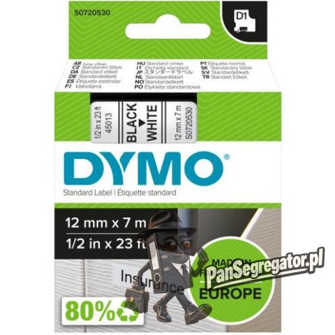 Taśma 12mm/7m czarny biała 45013 DYMO S0720530