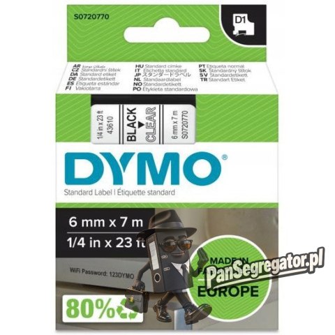 Taśma czarny nadruk na przezroczystym 6mm x 7m DYMO S0720770