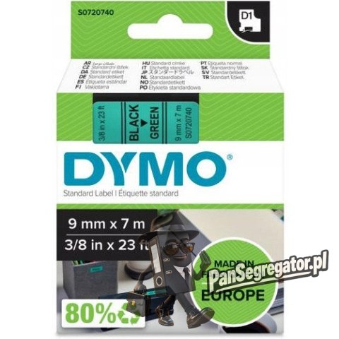 Taśma czarny nadruk na zielonym 9mm x 7m DYMO S0720740