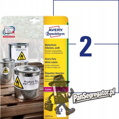 Etykieta A4 foliowa(20 arkuszy)210x148mm trwała 75g L4717-20 AVERY ZWECKFORM