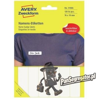 Etykieta identyfikatory imienne 76x19mm(10 arkuszy = 120etykiet) białe foliowe 51066 AVERY ZWECKFORM