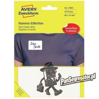 Etykieta identyfikatory imienne 80x54mm(10 arkuszy = 40etykiet) białe foliowe 51065 AVERY ZWECKFORM