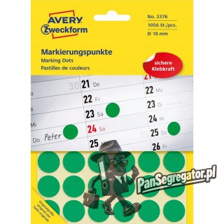 Etykieta kółka Q18mm zielone1056szt. 3376 AVERY ZWECKFORM