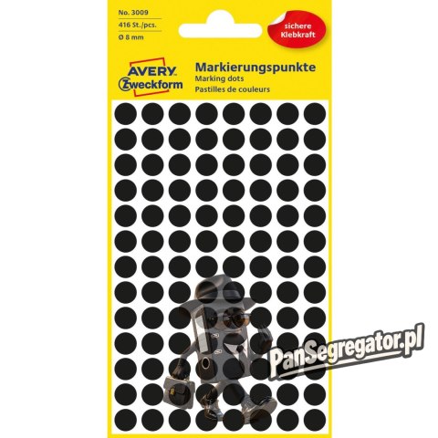 Etykieta kółka Q8mm czarne 3009 416szt AVERY ZWECKFORM