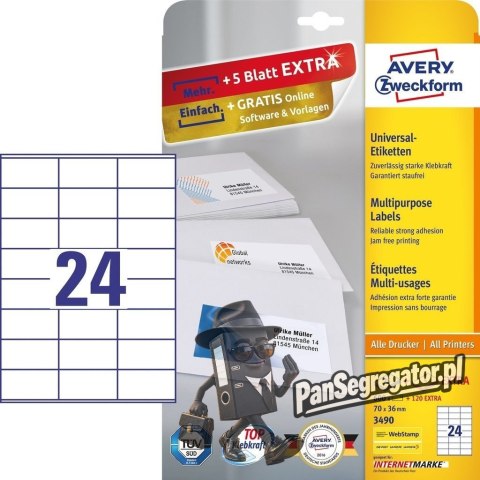 Etykiety A4 białe (30 arkuszy) 70x36mm 3490 AVERY ZWECKFORM