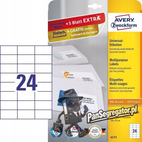 Etykiety A4 białe(30 arkuszy) 70x37mm 6173 AVERY ZWECKFORM