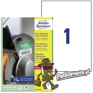 Etykiety A4 foliowe (50 arkuszy) 210x297mm ULTRA RESISTANT B4775-50 AVERY ZWECKFORM