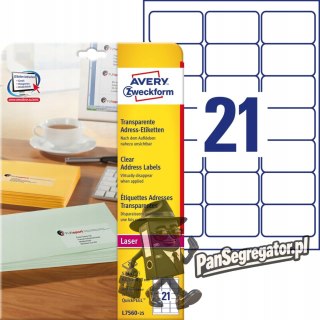 Etykiety A4 przezroczyste (25 arkuszy) 63.5x38mm L7560-25 AVERY ZWECKFORM