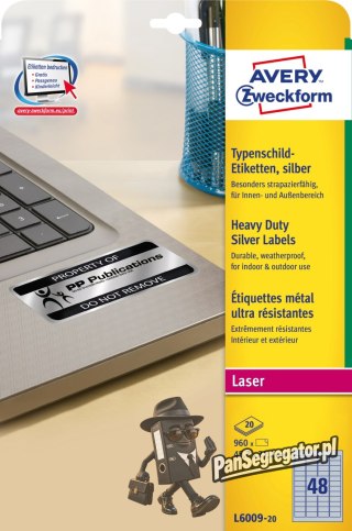 Etykiety Heavy Duty (20ark) 45.7x21.2mm srebrne poliestrowe L6009-20 AVERY ZWECKFORM