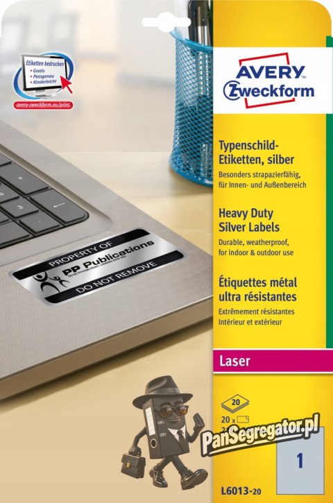 Etykiety Heavy Duty 210x297mm srebrne poliestrowe L6013-20szt AVERY ZWECKFORM