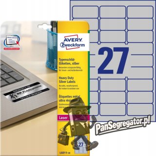 Etykiety Heavy Duty 63.5x29.6mm srebrne poliestrowe L6011-20szt AVERY ZWECKFORM