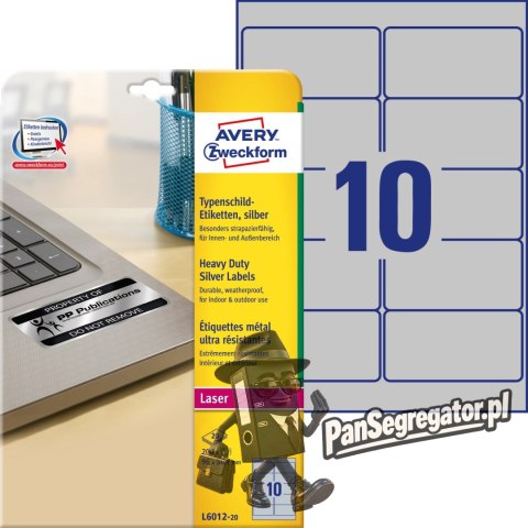 Etykiety Heavy Duty 96x50.8mm (20szt) srebrne poliestrowe L6012-20 AVERY ZWECKFORM