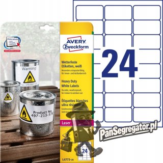 Etykiety Heavy Duty A4 63.5x33.9mm L4773-20 ZF 20ark AVERY ZWECKFORM