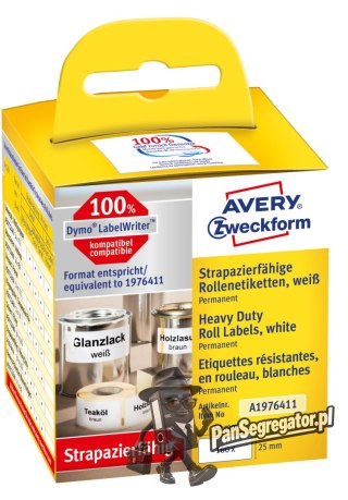 Etykiety Heavy Duty w rolce 160 etyk. 25 x 54 mm, poliestrowe, trwałe białe A1976411 Avery Zweckform