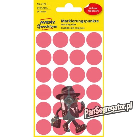 Etykiety Q18mm kółka neonowe czerwone 3172 AVERY ZWECKFORM