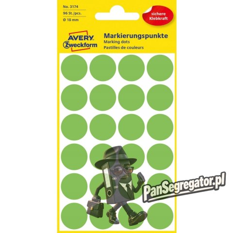 Etykiety ZF Q18mm 3174 zielone kółka bł. AVERY ZWECKFORM