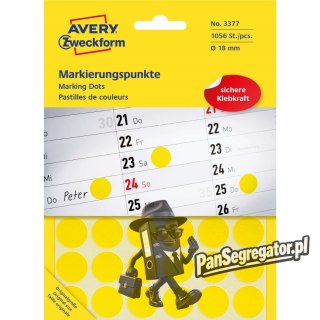Etykiety ZF Q18mm 3377 żółte kółka BIU AVERY ZWECKFORM