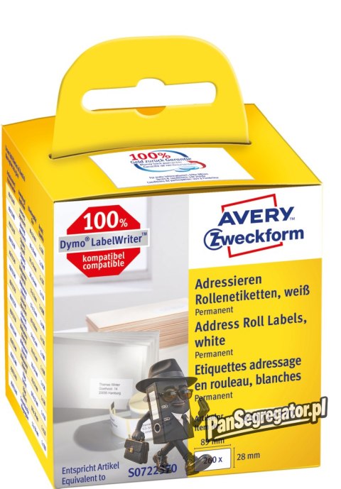 Etykiety adresowe w rolce 130 etyk.(2) 28 x 89 mm, trwałe, białe AS0722370 Avery Zweckform