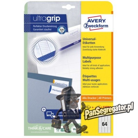 Etykiety białe ULTRA GRIP 48,5x16,9mm (25arkuszy = 1600 atykiet) 4785 AVERY ZWECKFORM