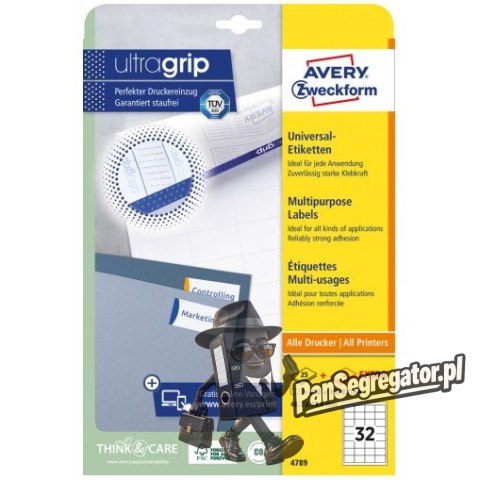 Etykiety białe ULTRAGRIP 48,3x33,8mm (25 arkuszy = 800 etykiet) 4789 AVERY ZWECKFORM