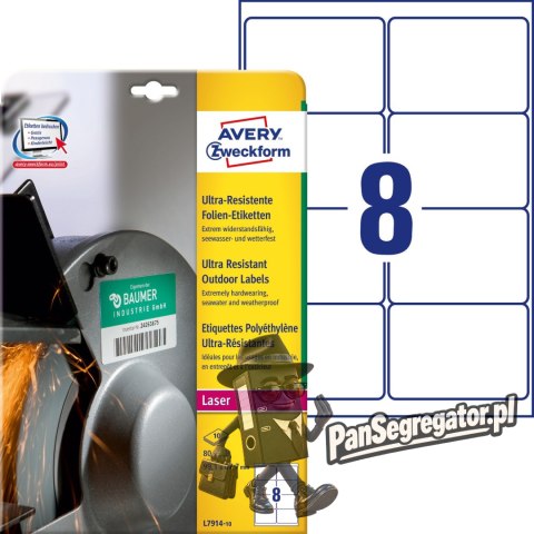 Etykiety foliowe A4 białe (10 arkuszy) 99,1x67,7mm L7914-10 do użytku zewnętrznego AVERY ZWECKFORM
