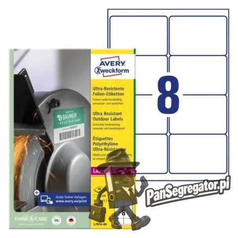 Etykiety foliowe Ultra Resistant 99,1x67,7mm (40arkuszy=320etykiet) L7914-40 AVERY ZWECKFORM