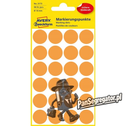 Etykiety kółka Q18mm pomarańczowe 3173 AVERY ZWECKFORM