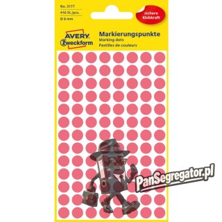 Etykiety kółka Q8mm neon czerwony 416szt 3177 AVERY ZWECKFORM