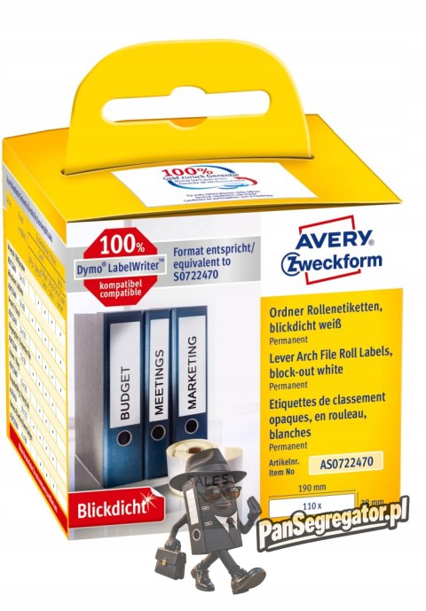 Etykiety kryjące na segregatory w rolce 110 etyk. 38 x 190 mm, trwałe, białe AS0722470 Avery Zweckfo