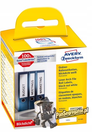 Etykiety kryjące na segregatory w rolce 110 etyk. 59 x 190 mm, trwałe, białe AS0722480 Avery Zweckfo