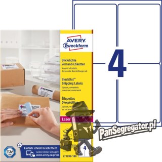 Etykiety kryjące wysyłkowe BlockOut, 99,1x139mm L7169B-100 AVERY ZWECKFORM