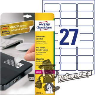 Etykiety plomby (20 arkuszy) 63,5*29,6mm L6114-20 AVERY ZWECKFORM