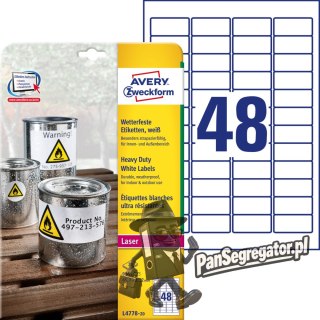 Etykiety poliester 45,7x21,2mm (20 arkuszy = 960 etykiet) L4778-20 AVERY ZWECKFORM