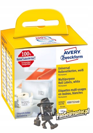 Etykiety uniwersalne w rolce 320 etyk. 54 x 70 mm, trwałe, białe AS0722440 Avery Zweckform