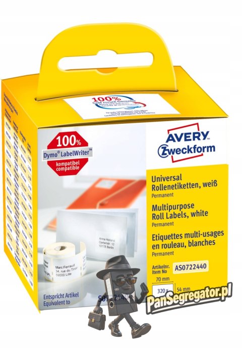 Etykiety uniwersalne w rolce 320 etyk. 54 x 70 mm, trwałe, białe AS0722440 Avery Zweckform
