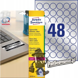 Etykiety znamionowe srebrne średnica Q 30mm L6129-20szt AVERY ZWECKFORM