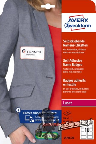 Identyfikator do zadruku samoprzylepny 80x50mm biały ramka czerwona L4786-20 AVERY ZWECKFORM