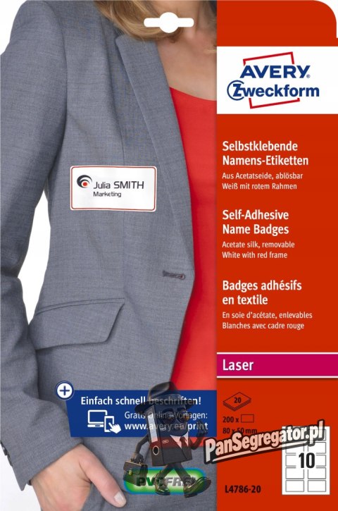 Identyfikator do zadruku samoprzylepny 80x50mm biały ramka czerwona L4786-20 AVERY ZWECKFORM