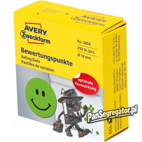 Kółka Uśmiechnięta buźka trwałe 19mm zielone 3858 AVERY ZWECKFORM