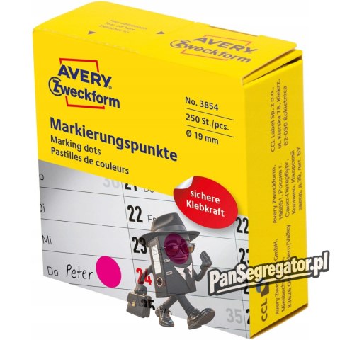 Kółka w dyspenserze trwałe 250szt. 19mm różowe 3854 AVERY ZWECKFORM