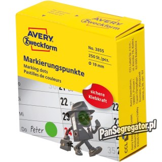 Kółka w dyspenserze trwałe 250szt. 19mm zielone 3855 AVERY ZWECKFORM