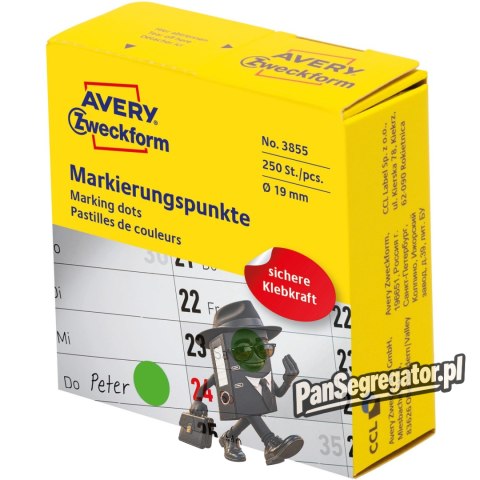 Kółka w dyspenserze trwałe 250szt. 19mm zielone 3855 AVERY ZWECKFORM