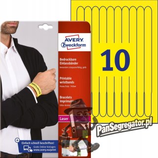 Opaski identyfikacyjne na nadgarstek 265x18mm A4 (10) L4001-10 żółte do nadruku AVERY ZWECKFORM