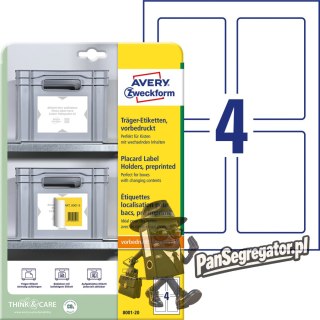 Podkładki pod etykiety A4 (20 arkuszy) 120x80mm 8001-20 AVERY ZWECKFORM
