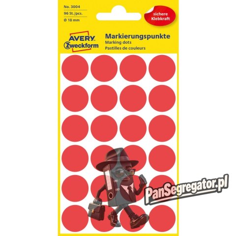 Trwałe kółka 18mm 96szt./op. czerwone 3004 AVERY ZWECKFORM