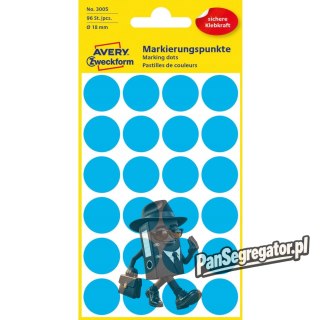 Trwałe kółka 18mm 96szt./op. niebieskie 3005 AVERY ZWECKFORM