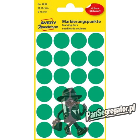 Trwałe kółka do zaznaczania 18mm 96szt./op. zielone 3006 AVERY ZWECKFORM