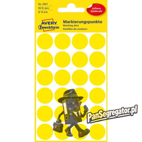 Trwałe kółka do zaznaczania 18mm 96szt./op. zółte 3007 AVERY ZWECKFORM