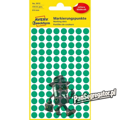 Trwałe kółka do zaznaczania 8mm 416szt./op. zielone 3012 AVERY ZWECKFORM