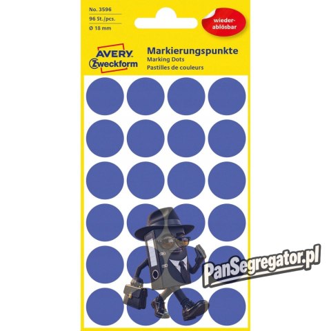 Usuwalne kółka Q18mm 96szt./op. niebieskie 3596 AVERY ZWECKFORM